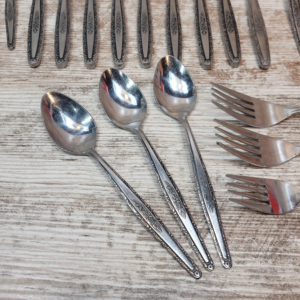 Interpur INR3 Rose Stainless 23 pc Set LOT Korea Flatware Mid Century Modern MCM - Image 4 of 4