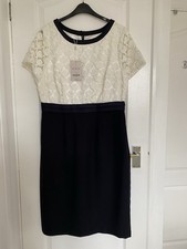 Monsoon Navy Blue Ivory Lace Cocktail Formal Wear Dress Size 16  Lined