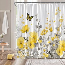 Yellow Flower Shower Curtain Rustic Farmhouse Watercolor Yellow Floral Butter...