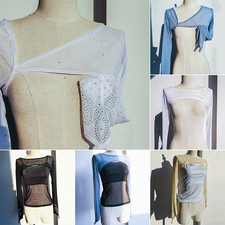 Womens Belly Dance Mesh Long Sleeve Top Rhinestone Practice Performance Costume.