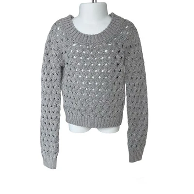 Girls 6 Justice Gray Silver Tinsel Long Sleeve Crop Knit Sweater - Image 1 of 2
