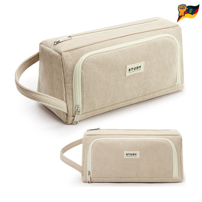 KALIDI Federmäppchen 2 Fächer Cord Khaki Groß