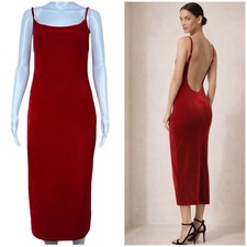 Reformation Merel Red Velvet Slip Midi Dress Size M Low Back 90s Minimal Party