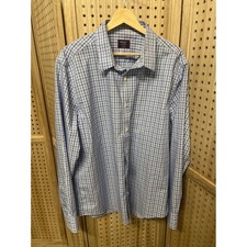 UNTUCKit Mens XL Slim Fit Blue White Check Wrinkle Free Cotton Button Down Shirt