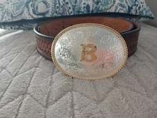 Silver Creek Leather Belt with Initial "B" Montana Silversmith Buckle sz 38