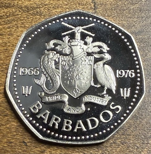 Deep Cameo Proof Barbados 1976 1 Dollar 10th Anniversary Of Independence Km#23