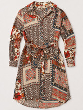 Gimmicks Multicolor Patchwork Shirt Dress Collared Long Sleeve Button Belted S