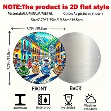 2D Flat2D Flat, 8X8Inch Round Aluminum Metal Wall Art Vintage Guadalajara Mexico