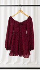 Hollister Floral Smocked Mini Dress Red Puff Sleeve XS