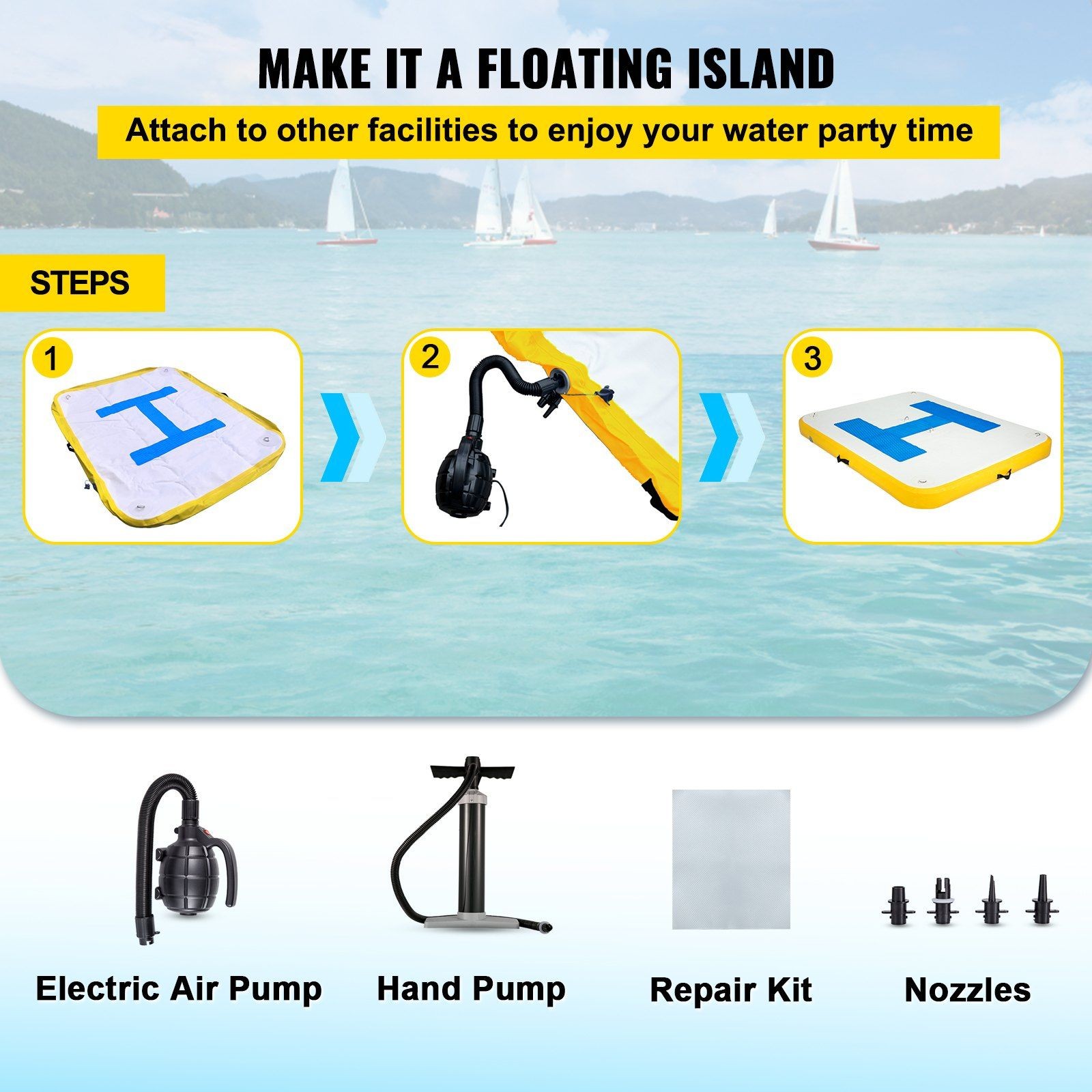 8x5ft Inflatable Dock Platform with Electric Air Pump &amp; Floating Base
