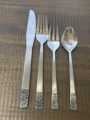 4Pc St Regis SRE1 Stainless Flatware Hong Kong Leaves & Rose