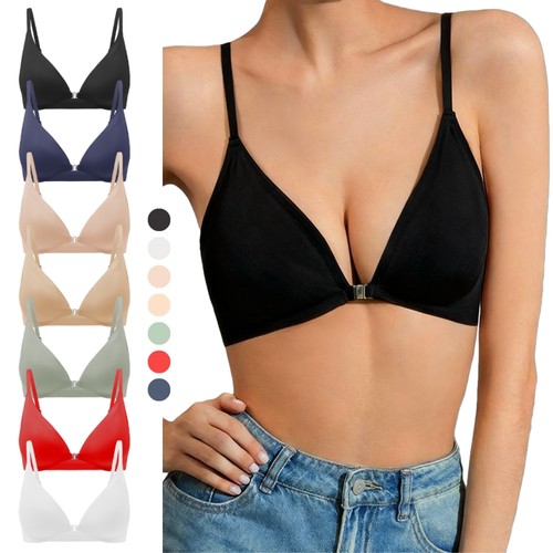 Women's Front Closure Bra Seamless Supportive Bralettes Push Up Padded Bras US