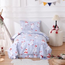 Blue Toddler Bedding Set, 4 Piece Christmas Winter Toddler Size Snowman