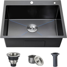 Lavello Da Cucina in Acciaio Inox Nero 38X50 Cm, Compatto, Da Incasso O Appoggio