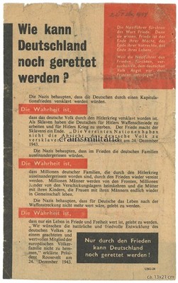 Genuine US Leaflet - Only Through Peace Can Germany Save 1944 (USG-26)