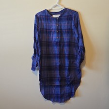 Holding Horses Plaid Blue Red Button Tunic Long Sleeve Women S