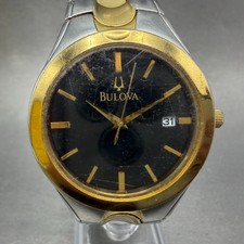 Bulova Watch Men 39mm Black Dial Two Tone Date Round 98B133 New Battery