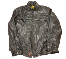 Dixxon Mens Lambskin Leather Snap Button Up Shirt Rugged Distressed Moto size L