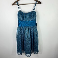 Trixxi Lace Cocktail Dress Juniors 7 Teal Satin Sash Fit Flare Homecoming Prom