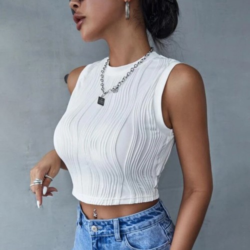 Women's Mock Round Neck Crop Tank Top Casual Sleeveless Cropped Tee Top - Picture 5 of 18