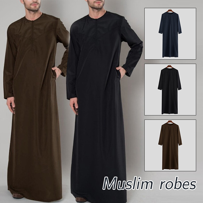 Muslim Mens Islam Arab Thobe Robe Dishdasha Abaya Kaftan Dress Thoub ...