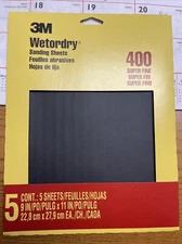 3M 9085 Wet Dry Sandpaper, 9" x 11" Super Fine 400 Grit, 5-Pack wet or dry NEW