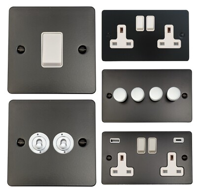 G&H Flachplatte matt schwarz FFBW Lichtschalter, Steckdosen, Dimmer, Kippschalter