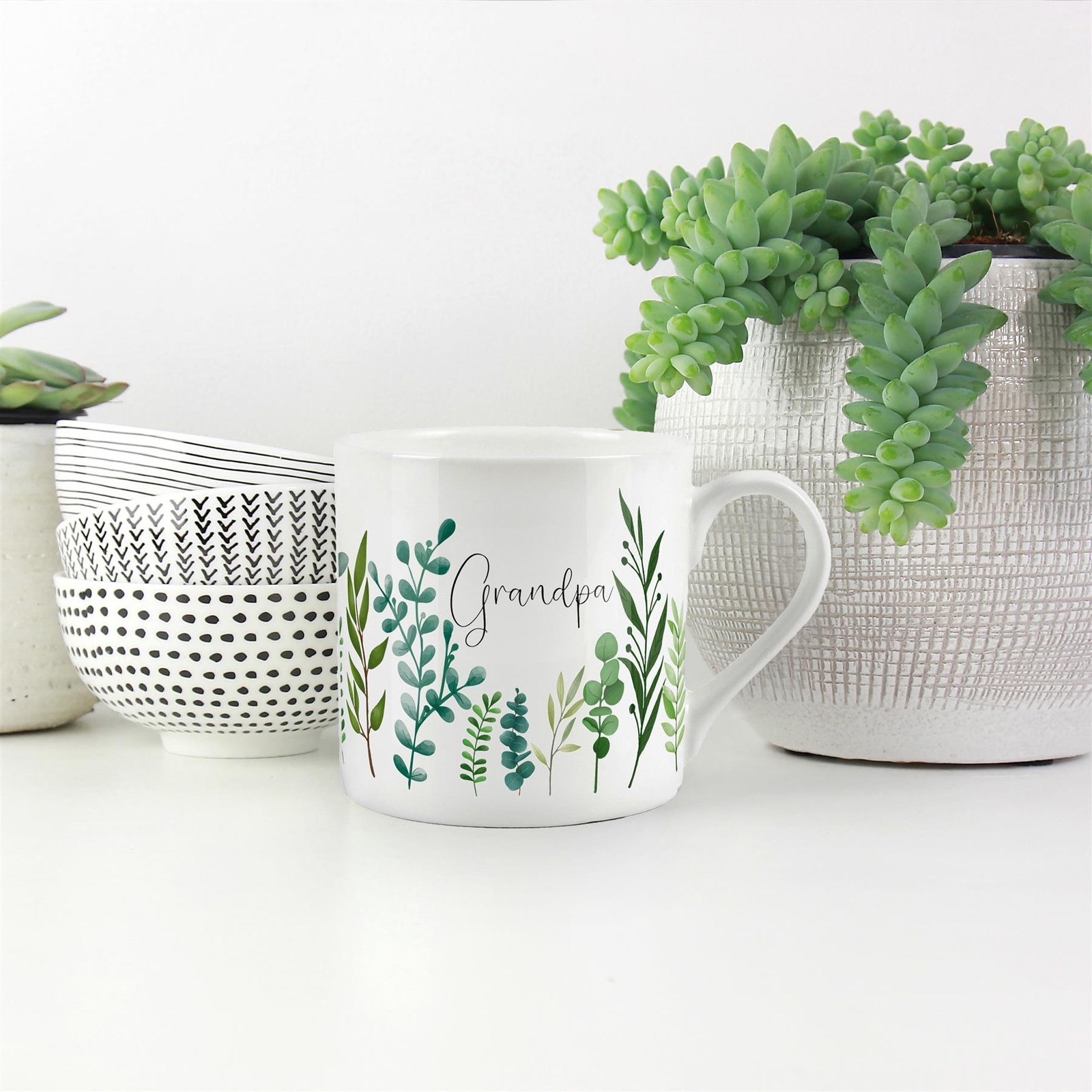 Bone China - Green Leaf Foliage Grandpa Gift Coffee/Tea Present Mug