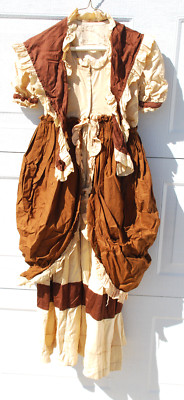 vintage 1920s Child's Girls Dress Sz 4-6? Cotton Brown Tan 2 Layer Home made