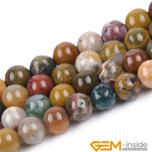 Natural Brown Ocean Jasper Gemstone Round Loose Beads For Jewelry Making 15" AU - Picture 5 of 50