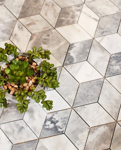 Bardiglio Nuvolato poliert 3D Würfel grau Marmor Mosaik 50x50 mm Wand&Boden MUSTER - Bild 1 von 5