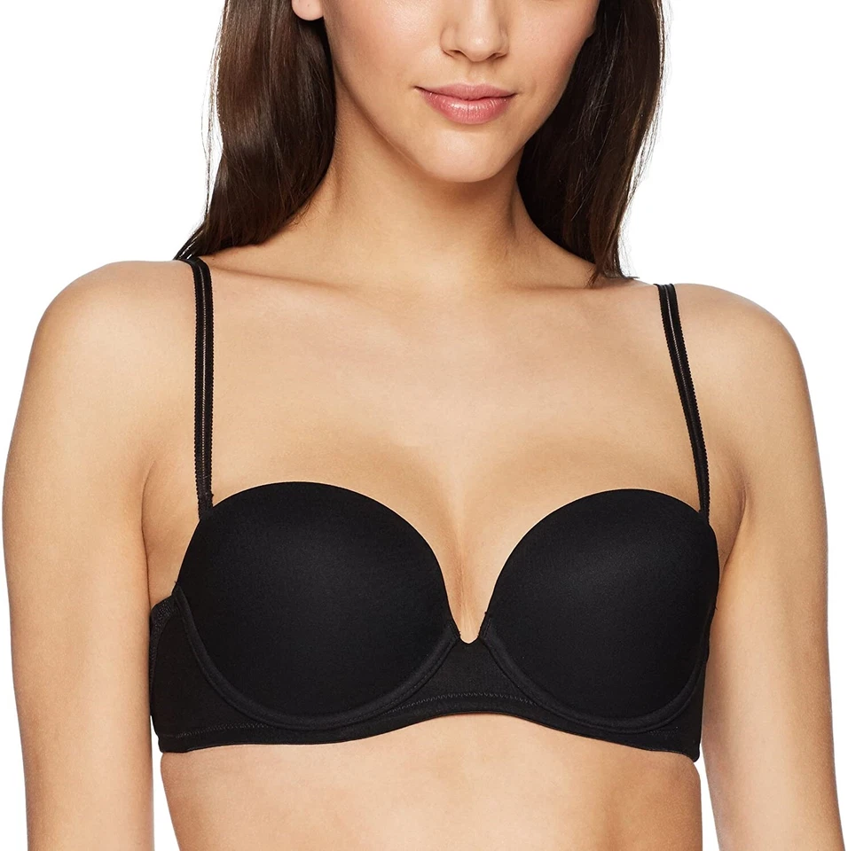 Sutiã OnGossamer 238090 Feminino Mergulho Sem Alças Balconette Preto Tamanho 32C - Imagem 2 de 3