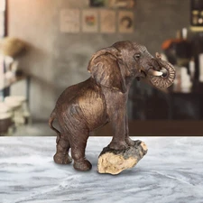 5.5"H Elephant on Tree Trunk Figurine Room Decor