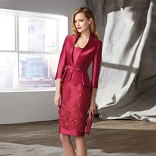 Vintage Mother of The Bride Dress Three Quarter Sleeves Knee Length Sheath  