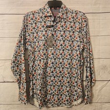 Luchiano Visconti Black Men's Size Small Leaf Pattern Long Sleeve Shirt NWT L458