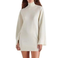 Steve Madden Gretta Turtleneck Long Sleeve Sweater Minidress Cream Womens Small