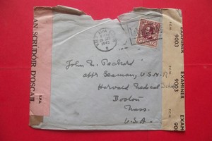 Ireland Eire 1943 Double Censored Cover With Slogan From Dublin To Boston Usa Ebay