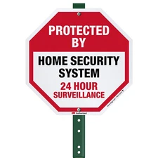 10" X 10" 'Protected by Home Security System 24 Hour Surveillance' Yard Sign wit