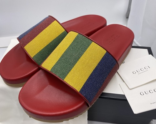 Gucci GG Men's Red Leather Slides 