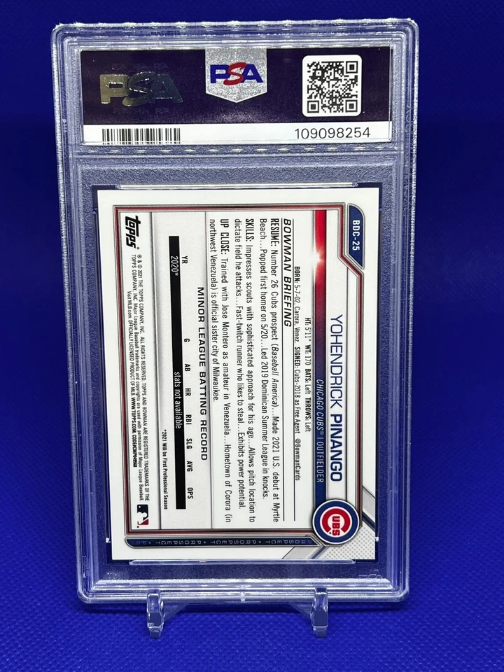 YOHENDRICK PINANGO - 2021 Bowman Draft - Red /5 - PSA 9 MINT! - Image 2 of 2