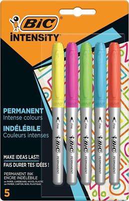 BIC Intensity Permanentmarker, feine Spitze, lichtbeständig, 5 verschiedene Farben