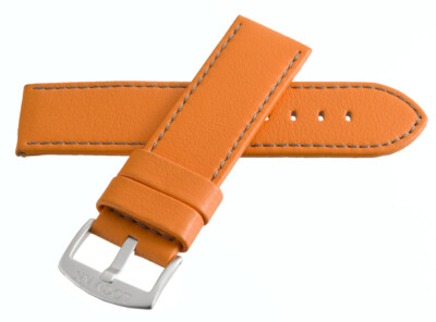 LOCMAN Lorica Men's 26mm Orange Leather Silver Buckle Watch Band 