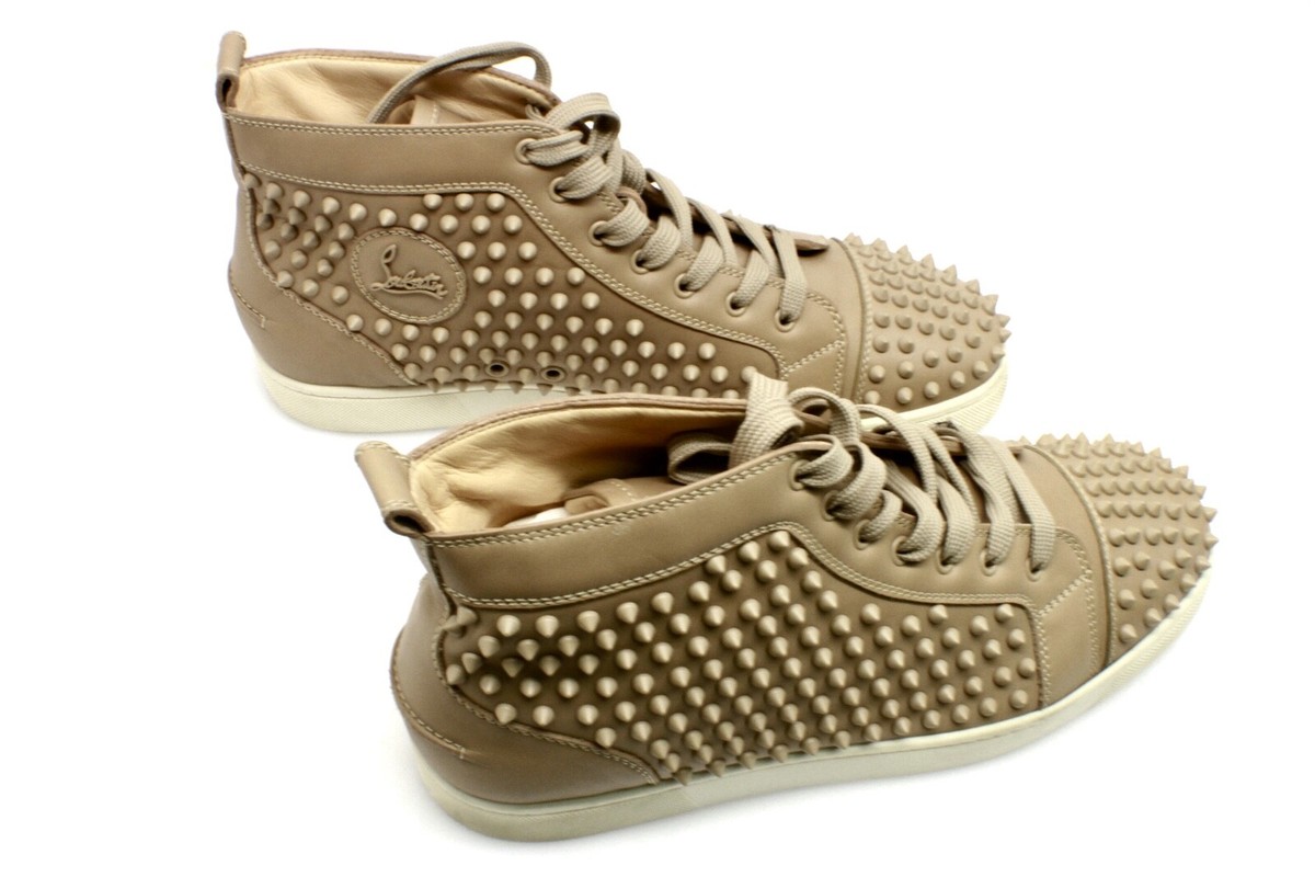 🔥 Christian Louboutin Beige Leather Louis Spike High Top Sneakers