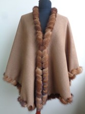 BRAND NEW BROWN/WHITE WOOL MINK FUR CAPE SHAWL WRAP WOMEN WOMAN