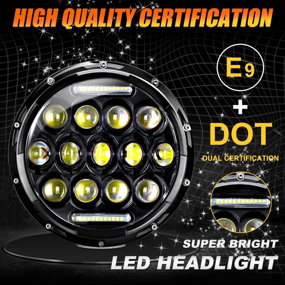 Pair 7" Round LED Headlights Hi-Lo Beam DRL Turn Lamp for Mercury Monarch Comet - Image 3 of 4