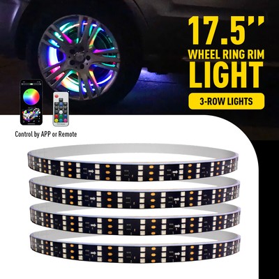 4X Pure 17.5'' White Row Triple LED Wheel Rim Lights For Truck Remote Control APP