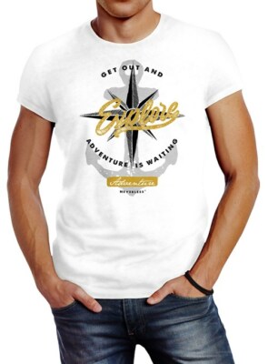 Herren T-Shirt Anker Windrose Nautical Adventure Go out and explore Abenteuer