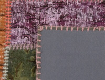 Tapis Persan Patchwork Fait Main - 122x90 Cm - Laine Et Coton - Bleu - Vintage