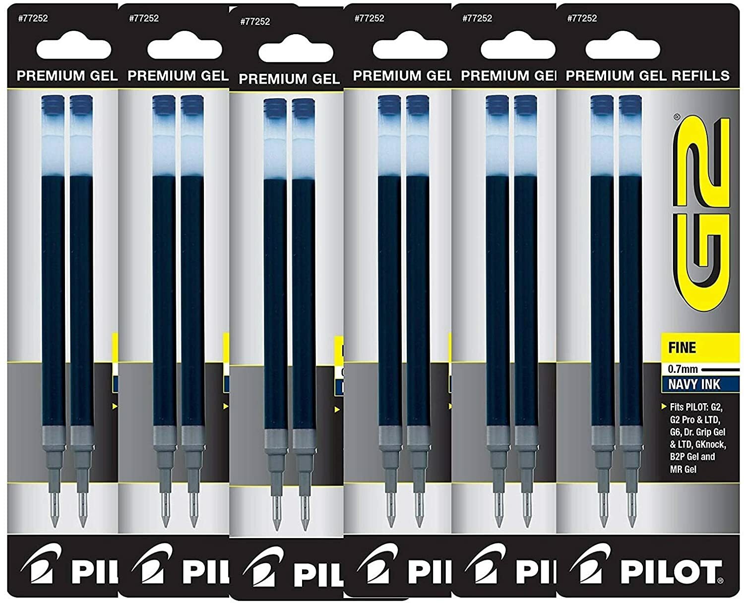 Value Pack of 6 - Pilot G2 Gel Ink Refills for Rolling Ball Pen, Fine Point, Nav
