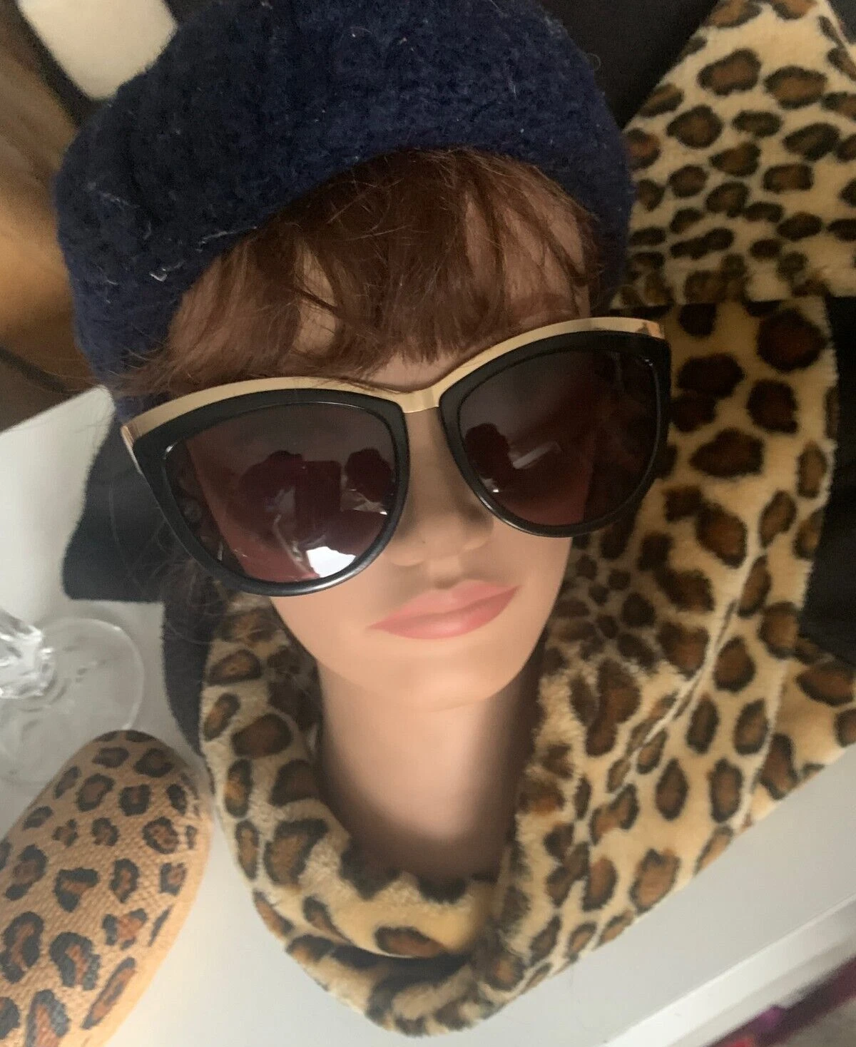 ALEXANDER MCQUEEN Cappotto mantello nero Lord & Taylor ecopelliccia colletto e occhiali McQeen 2 pezzi BELLO!